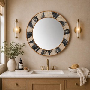 Modern Artisan Made Customized Bone Inlay Round Wall Decor <b>Mirror</b> Frame for Home Wedding in India - Product Image 2