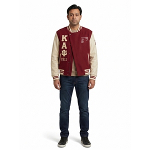 Custom Premium Wool Melton Lambskin <b>Leather</b> Asymmetric Varsity <b>Jacket</b> <b>Men's</b> Avant-Garde Fraternity Letterman Coat Plus Size OEM - Product Image 1