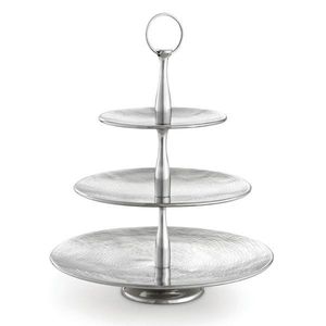 Support à gâteau à 2 niveaux en métal doré, plateau de présentation de cupcakes et desserts texturé en laiton avec feuille - Product Image 2