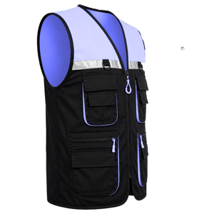 Gilet de sécurité réfléchissant haute visibilité unisexe noir rose en polyester avec poches - Product Image 4