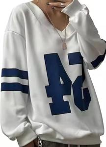 Sweat-shirt brodé col en V oversize à manches longues pour femme et homme, style New York, collection automne, design personnalisé - Product Image 2