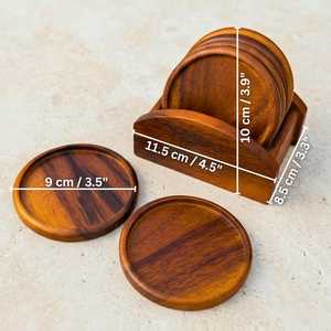 Handcrafted Brown Acacia Coaster Set | Quiet Luxury Sculptural <b>Desk</b> Decor | Japandi Functional Art Executive Gift For Table Deco - Product Image 2