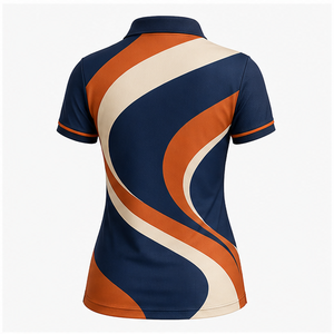 Custom Navy Orange <b>White</b> Swirl <b>Womens</b> <b>Polo</b> <b>Shirt</b> Quick Dry Breathable Short Sleeve Performance Golf Tennis Team Uniform WPS-0749 - Product Image 2