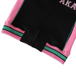 AKA Black Air Tech Fleece Warm Up <b>Jacket</b> <b>Pink</b> Green Trim Full Zip Athletic <b>Jacket</b> Women's Casual Sports Outerwear - Product Image 6