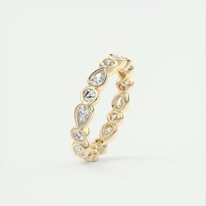 Pear and Round Cut Lab Grown <b>Diamond</b> Band 1.92 TC 14K Yellow Gold Bezel Set Eternity Matching Wedding Band - Product Image 1