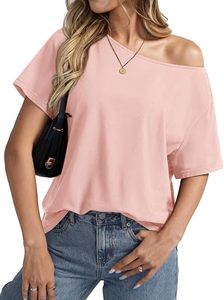Camiseta de Mujer con Hombros Descubiertos, Color Sólido, Personalizada, de Algodón Suave, Manga Corta, Estilo Casual - Product Image 2