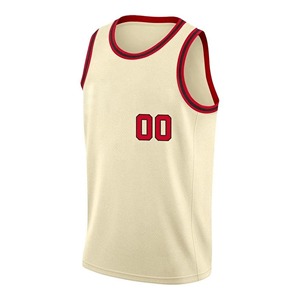 Custom Basketball Jersey Sleeveless Tank <b>Top</b> Cream with <b>Red</b> Trim Sublimated Print Unisex Adult All Seasons <b>Mesh</b> Fabric 2027 - Product Image 2