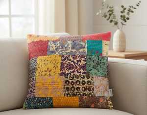 <b>Set</b> of 5 Assorted Patchwork Block Print Cushion Covers – 16x16 Inches, Multi-Color Boho Style - Product Image 1