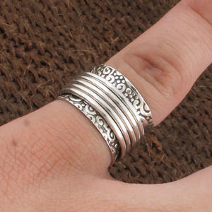 Vintage Two Tone 925 Silver & Brass Band <b>Ring</b> Handcrafted <b>Spinner</b> <b>Ring</b> Stamped Meditative Boho Jewelry for <b>Men</b> and Women - Product Image 2