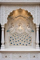 Temple Mandir moderne en marbre incrusté avec un motif panoramique pour la prière à domicile