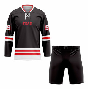 Ensemble Maillot et Pantalon de Hockey sur Glace Personnalisé pour Homme – Rayures Blanches, Jaunes et Bleues – Sublimé, Respirant, Manches Longues, Col en V – Équipe 9 - Product Image 3