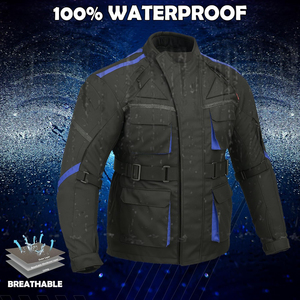 Men's Black Blue Plus Size Motorcycle Jacket Windproof Waterproof Breathable Stand Collar Zipper Front Regular Fit Autumn <b>Winter</b> - Product Image 6