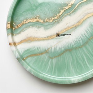 Round Green Marble Resin Serving Tray with Gold Vein Design Decorative Epoxy Tea Coffee <b>Snack</b> Serving Tray for Home Decor - Product Image 5
