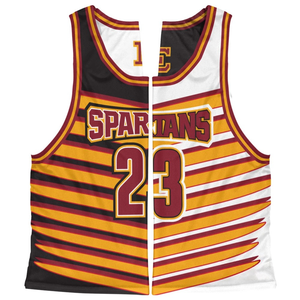 Custom Reversible Sublimation Spartans 23 Striped Mesh <b>Basketball</b> Jersey <b>Men</b> Breathable Sleeveless <b>Top</b> Unisex Reversible Custom - Product Image 1