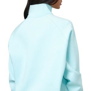 Aqua Blue Raglan Sleeve Fleece Funnel <b>Women</b> <b>Quarter</b> <b>Zip</b> <b>Sweatshirt</b> Long Sleeve Casual Streetwear Fashion Wear - Product Image 6