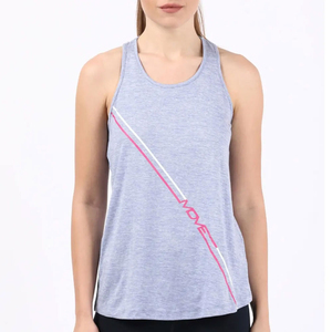 Camiseta sin mangas gris para mujer, cuello redondo, tejida, transpirable, deportiva, con estampado de letras en la parte delantera, 100% poliéster - Product Image 3