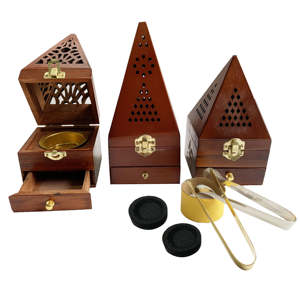 Brûleur à Bakhoor en bois, boîte à encens, récupérateur de cendres, écologique, fait main, couleur personnalisable, support de parfum d'intérieur, Agarbatti Dhoop - Product Image 3