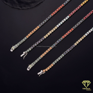Collar de tenis de moissanita arcoíris vibrante con cadena de dos capas de plata de ley 925, joyería llamativa - Product Image 3