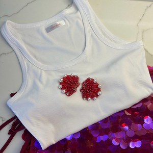 Customised Manufacturer 3D Bubble Letter Beaded T Shirts Rhinestone Beads <b>Design</b> T Shirt With Pearls Embroidery - Product Image 2