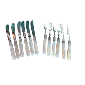 Mother Of Pearl <b>Handle</b> Cutlery Set Sterling Silver Fruit & Dessert Flatware Luxury Dining Utensils Sheffield England Silverware - Product Image 2