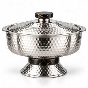 <b>Food</b> Serve Silver Plated Finishing Casserole <b>Server</b> Hot Pot Supplier Hammered Design Double Wall Casseroles <b>Server</b> Hot Pot - Product Image 2