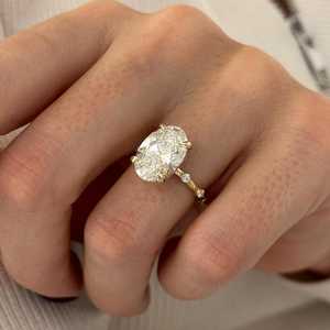 5 Carat Oval E VS1 Lab Grown Diamond Bubble Engagement <b>Ring</b> , <b>Dainty</b> Nature Inspired <b>Ring</b> in Yellow Gold , IGI Certified - Product Image 3