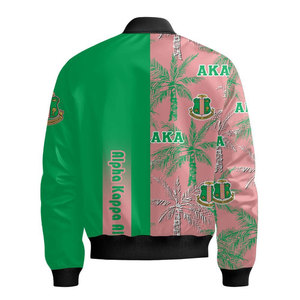 แจ็คเก็ตบอมเบอร์ลายสก็อตสีชมพูพร้อมลายพิมพ์อัลฟ่า 08 ซิปหน้า แจ็คเก็ตบอมเบอร์ลำลองสำหรับผู้ชาย โพลีเอสเตอร์ สไตล์มหาวิทยาลัยกรีก - Product Image 6
