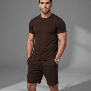 2026 Wholesale Summer Men's Casual Shorts <b>Set</b> Plain Color Solid 100% Cotton Jersey Quick Dry Knitted Customized Logo <b>Twin</b> <b>Set</b> - Product Image 1