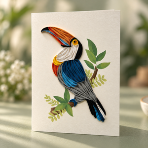 Tarjeta de Felicitación Artística Hecha a Mano con Diseño de Tucán Tropical de Alta Calidad, 12.7x17.8cm, Forma Personalizable, Papel - Product Image 1