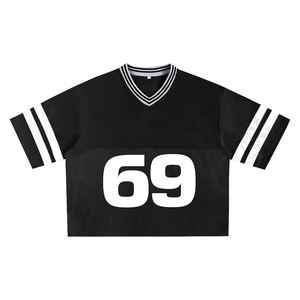 Camiseta de malla con cuello en V de secado rápido, estilo oversize y corto, para uso casual, tipo jersey de béisbol, de tejido de punto, corte holgado. - Product Image 1