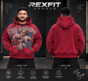 GRAY FOUR SPORTS Sweat-shirt à capuche zippé pour homme, rouge, imprimé graphique, coupe oversize, style streetwear, entièrement zippé, épais - Product Image 4