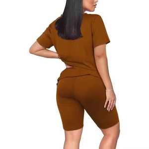 Conjunto Deportivo de Dos Piezas para Mujer, con Logotipo Personalizado, Oversize, con Cordón Ajustable, Cuello Redondo, Manga Corta, 100% Algodón - Product Image 5