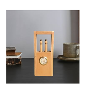 Promotional Acacia Wood Pen/Pencil Stand With Clock Perfect Crafts For Your Office and <b>Table</b> Organizer Pen Stand - Product Image 1
