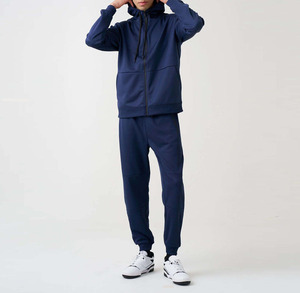 Ensemble de survêtement pour homme de haute qualité, bleu marine, à capuche, manches longues, couleur unie, avec poches latérales, respirant, décontracté, pour l'automne - Product Image 4