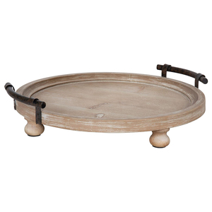Lavage blanc rustique 15 pouces en bois de manguier massif plateau de service poignées en métal artisanat en bois brun fait à la main conception personnalisable de confiance - Product Image 1