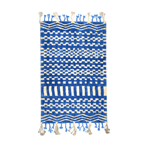 Tapis de prière moderne en laine tuftée beige à motifs géométriques - Janamaz tissé bohème avec franges - Product Image 1