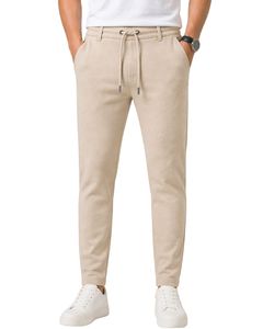 Men Beige Slim Fit Casual Jogger Pants Elastic Waist <b>Drawstring</b> <b>Trousers</b> Soft Fabric Comfortable Daily Wear Stylish Look - Product Image 1