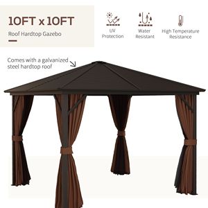 Gazebo con Tetto Rigido 3x3m Marrone Scuro, Struttura in Alluminio per Patio e Giardino con Tende a Gancio, Padiglione Permanente - Product Image 5