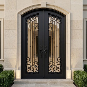 Hand-forged Iron Entry Doors Rust-Resistant Easy Assembly Modern Design <b>Swing</b> Open Featuring Arched Decorative Patterned <b>Frame</b> - Product Image 2