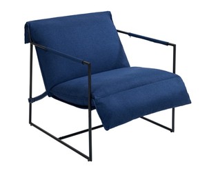 Modern Metal Frame Reclining Living Room <b>Chair</b> with Blue Cushion Solid Back Minimalist Design for Home Furniture - Product Image 2