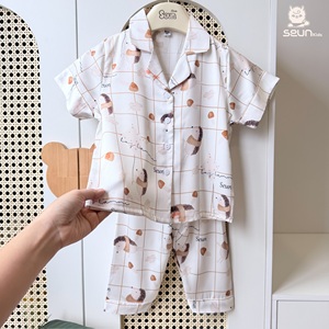 SeunKids Ropa de dormir de seda latina para niños, pantalones largos de manga corta, ropa de dormir suave y transpirable para niños y niñas - Product Image 4