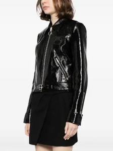 Premium Black Genuine <b>Sheepskin</b> Leather Short High Shine Women Motorcycle <b>Jacket</b> Zip Closure Bamboo Lining Customization - Product Image 4