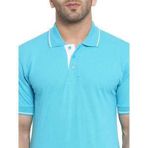 Polo en coton piqué bleu clair à manches courtes pour homme, boutonné, coupe classique, tricoté, couleur unie, décontracté - Product Image 4
