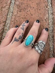 Handcrafted Oval Kingman <b>Turquoise</b> <b>Ring</b> Sterling Silver Size 10.5 Boho Southwestern Statement Jewelry Artisan Gift for Her - Product Image 5