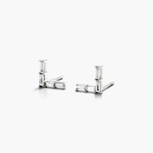 ต่างหูเพชรทรงบาแกตต์รูปตัว L ทองคำขาว 14K เพชรเพาะเลี้ยง - Product Image 3