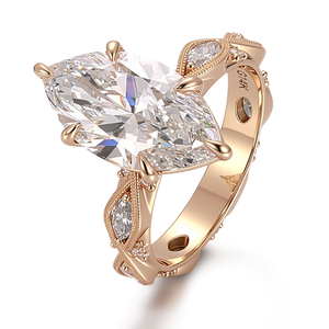 Anillo de Compromiso de Oro Rosa con Moissanita, Piedra Central Marquise, Anillo de Boda Vintage con Halo, Joyería de Lujo - Product Image 5