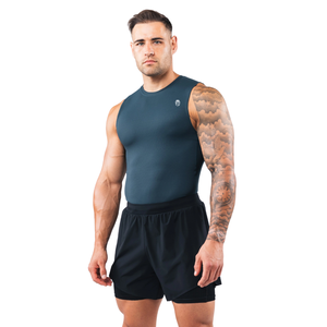 Camiseta Deportiva de Compresión para Hombre, Sin Mangas, Ajustada, para Gimnasio, Entrenamiento, Capa Base, Color Cian Oscuro - Product Image 2