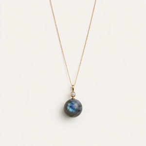 Collier pendentif en labradorite naturelle et zircon, pierre précieuse ronde de 16 mm, finition laiton doré, argenté, or rose, bijoux en gros - Product Image 2