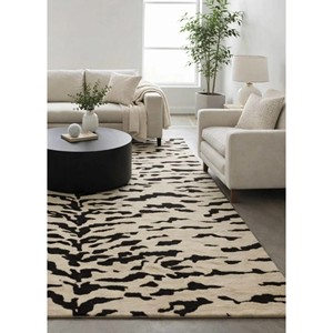 Hand Tufted Wool Area <b>Rug</b> <b>Black</b> and Ivory Animal Stripe Low Pile for Living Room and <b>Bedroom</b> - Product Image 2