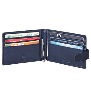 Classic Blue Genuine Leather <b>Mens</b> Money Clip <b>Wallet</b> Snap Fastener Bifold Card Organizer <b>RFID</b> Secure Premium Everyday <b>Wallet</b> - Product Image 3